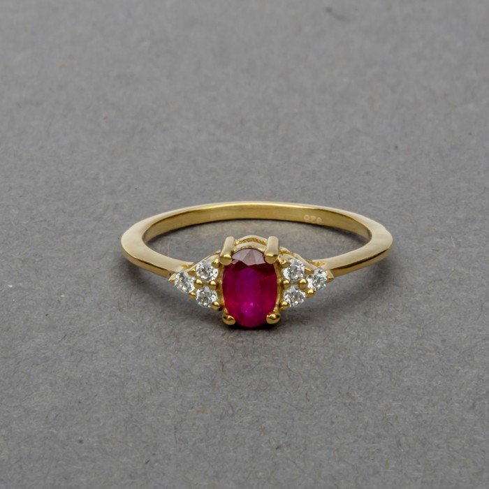 Gold Plated Sterling Silver Ring With Ruby And White Cz